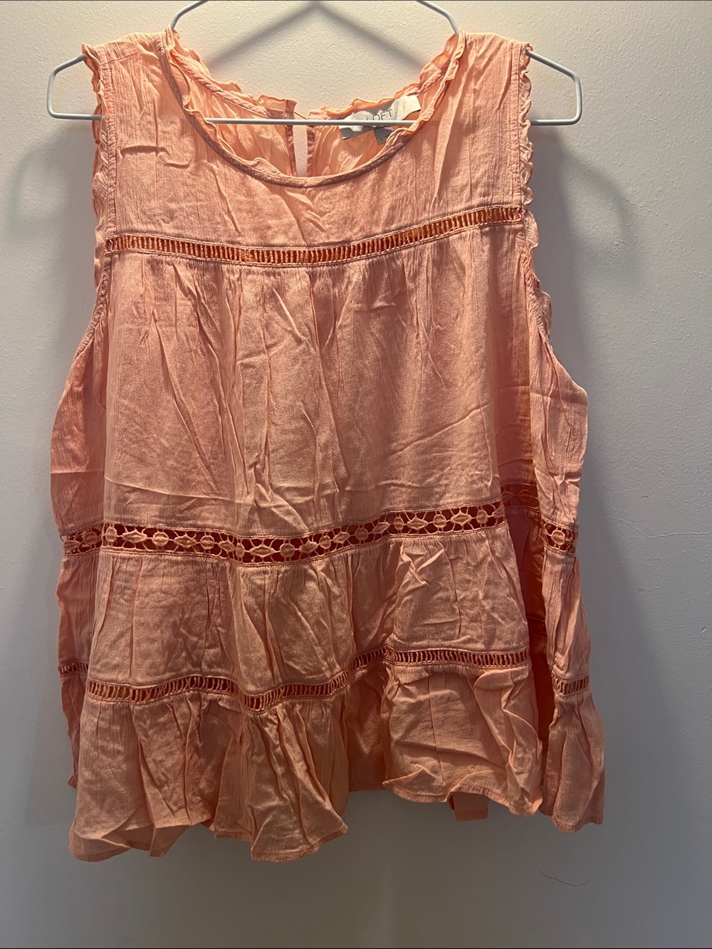 Women’s Sleeveless Crochet-Trim Peasant Top - Peach